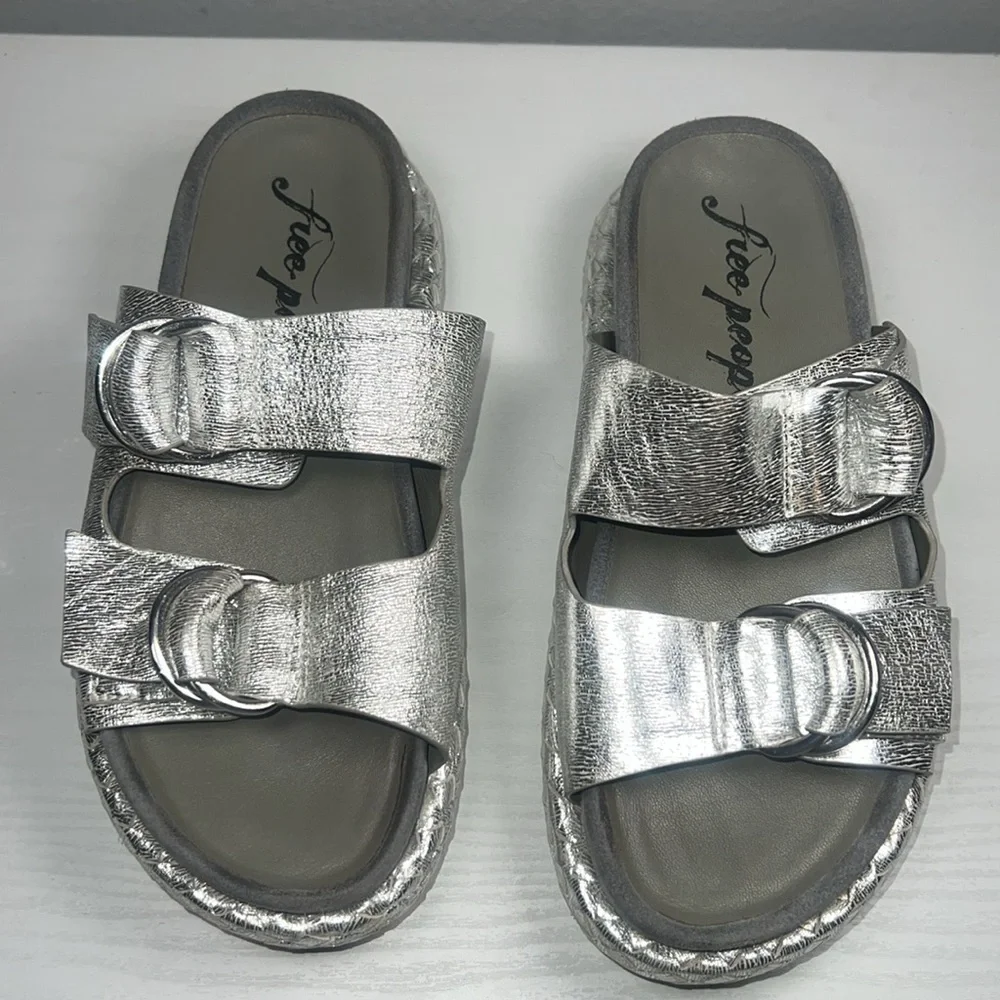FREE PEOPLE Silver Panama Leather Platform Sandal Sz. 36 - Picture 3 of 10